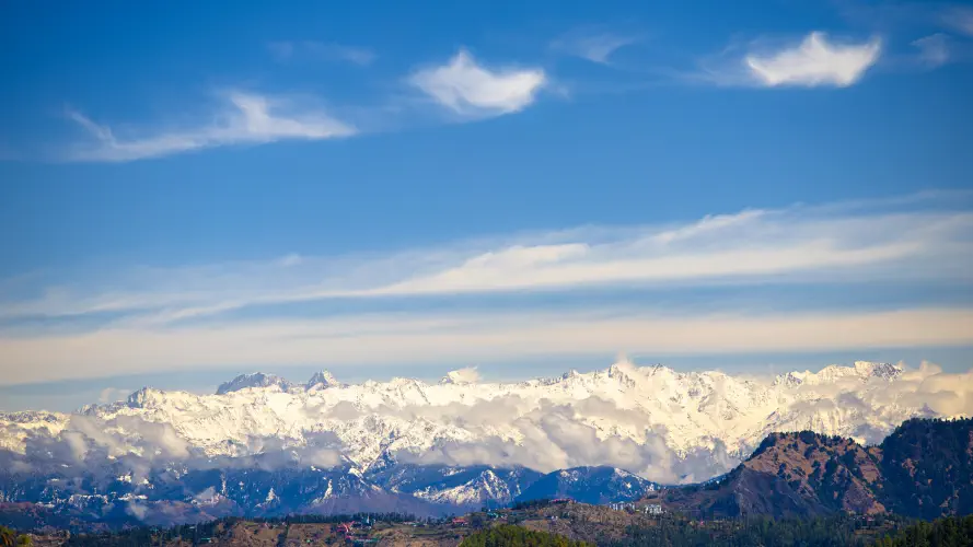India, Shimla, Viceregal Lodge view of the Himalayas