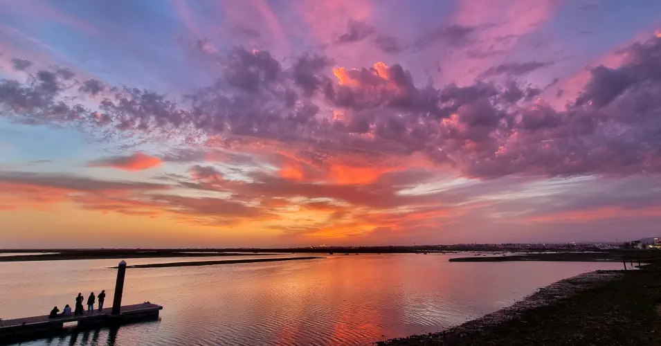 Portugal, Faro, Sunset over harbour